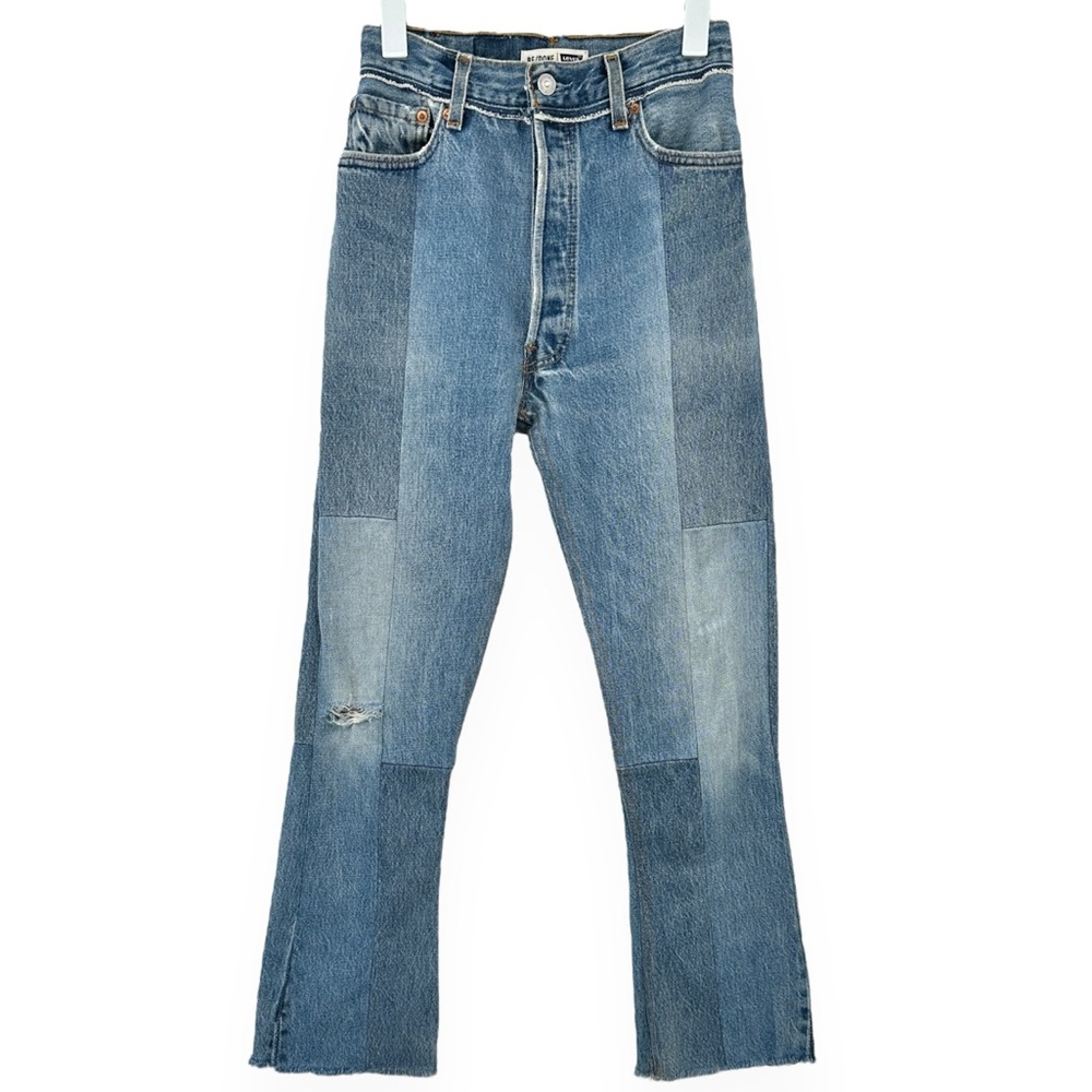 RE/DONE x Levi’s Reconstructed Frayed Raw Hem Straight Leg Blue Jeans sz 24